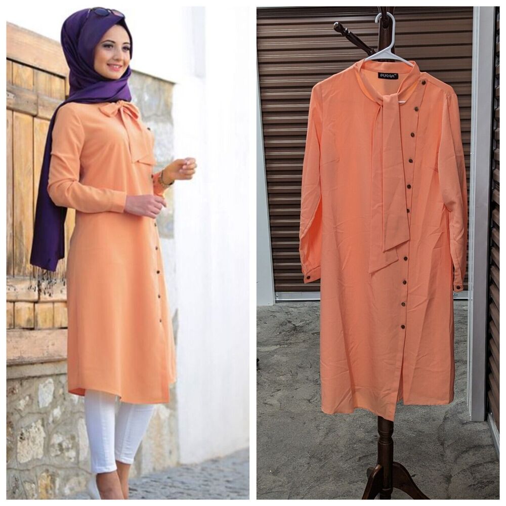 Puqqa Size 40 Coral Defne Tunic Modest Dress Ethnic Neck Scarf Tie